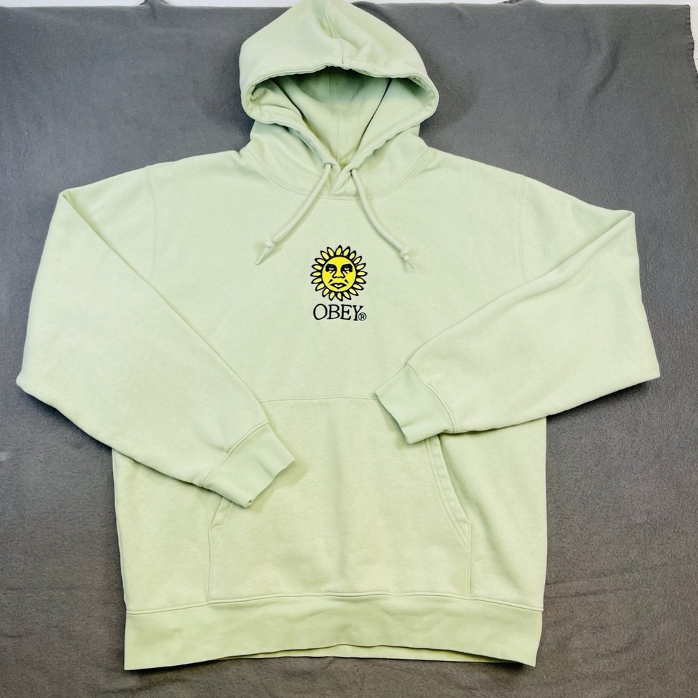 Obey Men Hoodie Pale Green Sun Graphic Medium Streetwear‎ Skate Sweatshirt